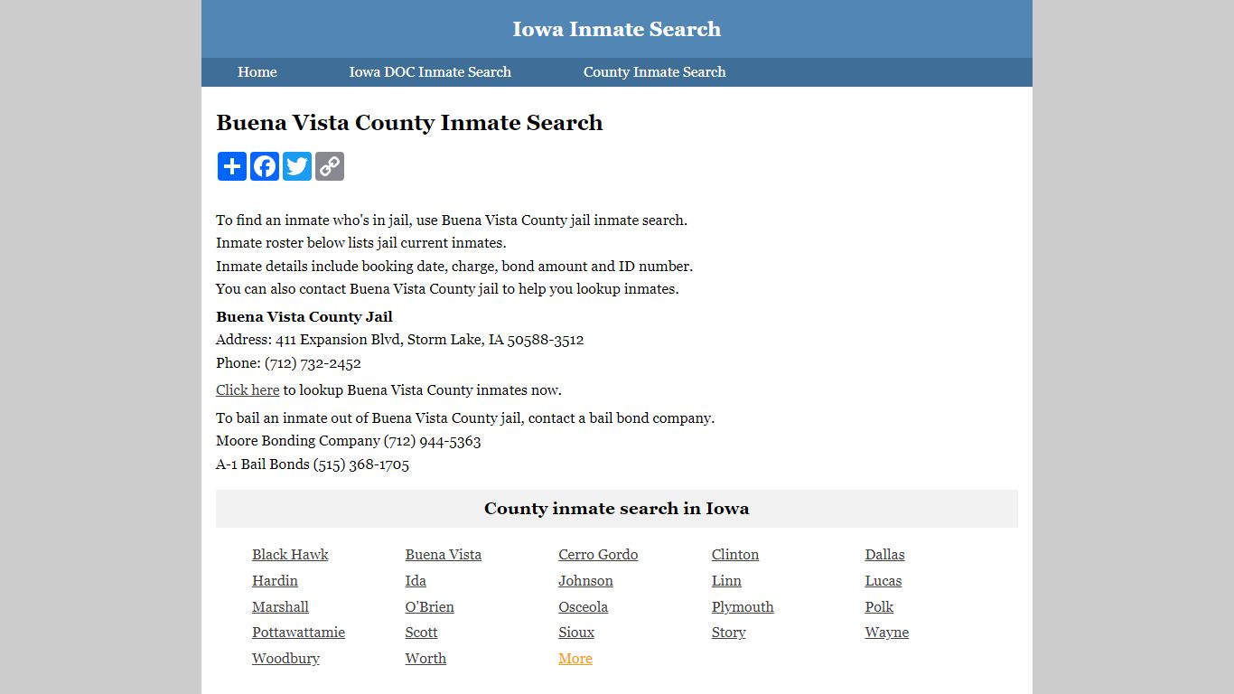Buena Vista County Inmate Search