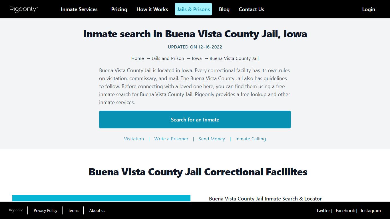 Inmate Search Buena Vista County Jail, Iowa | Pigeonly